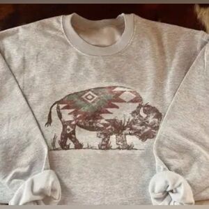 NWT XL White Graphic Bison Sweater